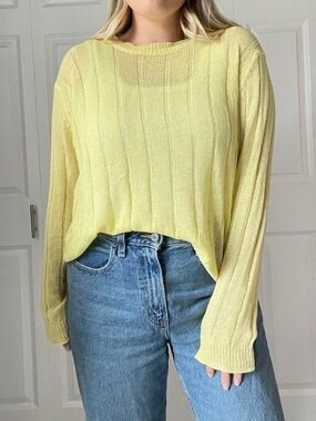 Birdies Pale Yellow Lightweight Ribbed Crewneck Sweater